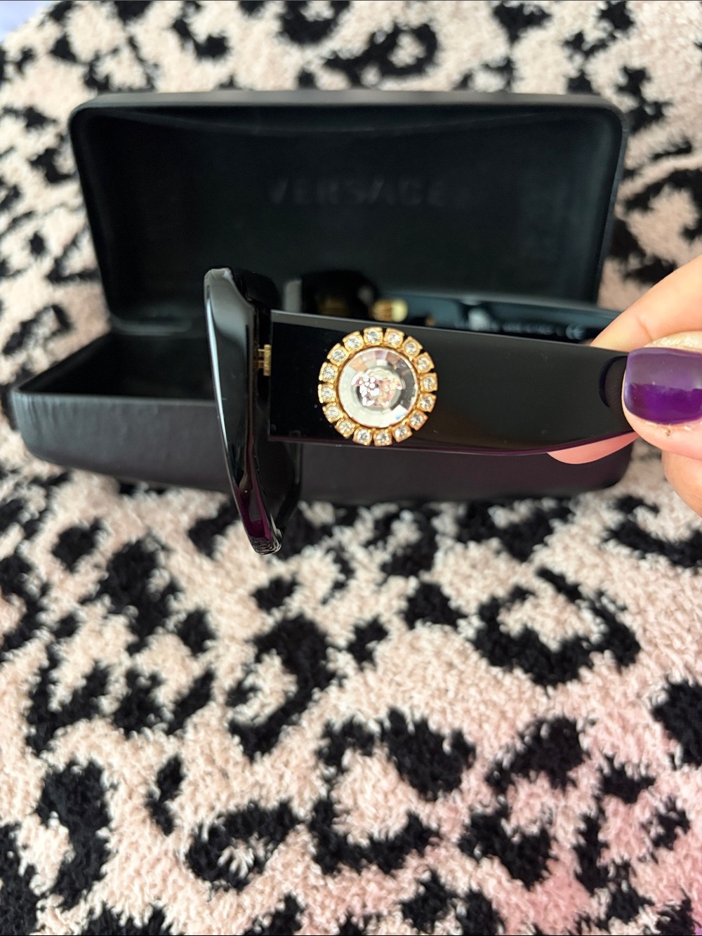 Versace Black Square Sunglasses with Gold Crystal Medallion VE4384b - Picture 5 of 12